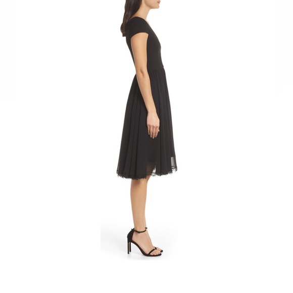 Dress the Population Corey Chiffon Fit & Flare Cocktail Dress Black Size Large - Picture 4 of 7